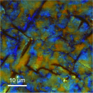 Confocal Raman image of stress in a diamond film Confocal Raman image of stress in a diamond film